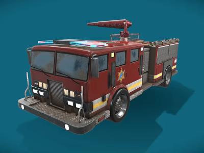 Red Fire Truck With Emergency Lights Ladder And Emblem Design 3d model