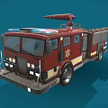Red Fire Truck With Emergency Lights Ladder And Emblem Design