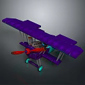 Purple Space Aviation Biplane Model With Red Propeller And Green Wheels