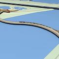 Modern Wavy Wooden Texture Landscape Bridge Spanning Water Near Roadside