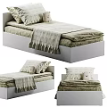 Modern Kids Bed With White Frame Green Bedding And Teddy Bear Toy