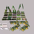 Diverse Agricultural Crops Plantation With Organized Beds Various Vegetables Vertical Vines And Display Stand