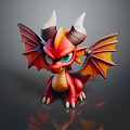 Game Movie Character Cute Red Dragon With Yellow Underbelly Black White Horns And Orange Wings