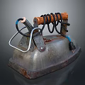 Vintage Electric Iron With Wooden Handle And Coiled Power Cord