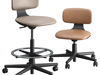 Beige and Brown Office Table Chair Set With Swivel Wheels and Round Base 3d model