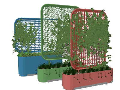 Vines Growing On Colorful Lattice Screens With Decorative Planters For Outdoor Space 3d model