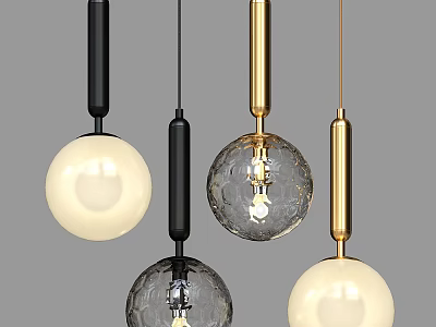 Modern Decorative Pendant Lights With Spherical Glass Shades And Black Gold Metal Frames 3d model