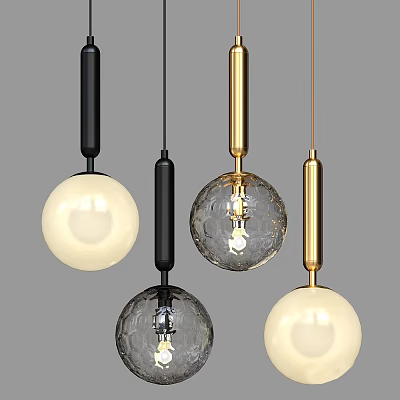 Modern Decorative Pendant Lights With Spherical Glass Shades And Black Gold Metal Frames 3d model