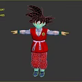 Soft Plush Doll in Red Outfit with Black Hair Blue Shoes and Outstretched Arms