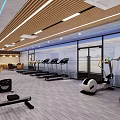 Modern Fitness Gym Interior With Treadmills Ellipticals Dumbbells And Bright Lighting