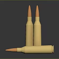 Weapon Ammunition Display With Three Golden Bullets Vertical And Lying Down On Dark Background