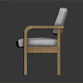 Modern Light Gray Upholstered Chair With Wooden Armrests And Legs