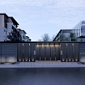 Modern Entrance Gate Design With Metal Grilles Steps Green Plants And Modern Building