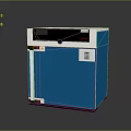 Modern Blue Storage Cabinet Furniture With Metal Trim And Label