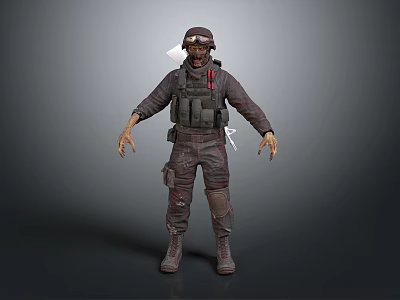Zombie Soldier Undead Character In Tactical Military Gear With Clawed Hands And Bloody Details 3d model