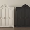 White and Black Classic Carved Four Door Ornate Wardrobe Interior With Wooden Floor