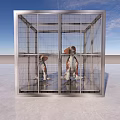 Cube Shaped Metallic Cage Decorative Ornament Set With Two Dolls Inside