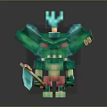 Pixelated Green Horned Game Character With Glowing Blue Flame Red Eyes Holding Weapon 3d model