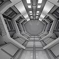 Cartoon Sci Fi Interior Scene With Symmetric Geometric Walls Ceiling And Floor Panels