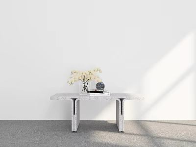 Modern Marble Coffee Table With White Flowers Black Ball And Books In Bright Room 3d model