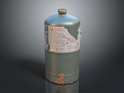 Vintage Green Gas Cylinder With Worn Surface Rusty Bottom And Label 3d model
