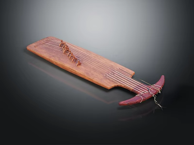 Handcrafted Traditional Wooden String Musical Instrument With Natural Wood Body And Strings 3d model