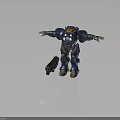 Blue Robot With Yellow Head And Rusted Armor Standing Beside Large Gun