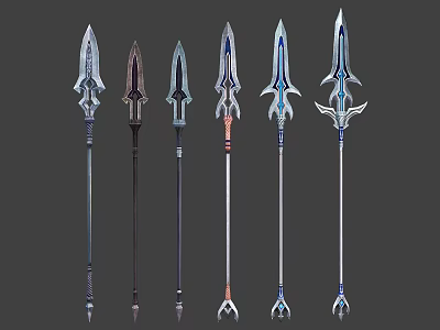 Decorative Fantasy Spears with Intricate Patterns and Mythical Weapon Designs 3d model