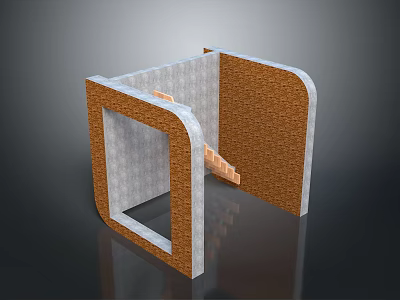 Architectural Building Structure Featuring Brown Brick Walls White Frame Square Opening And Stairs 3d model