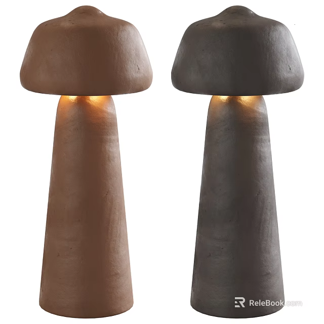 Two Brown And Gray Mushroom Shaped Ceramic Table Lamps With Warm Light 3d model 