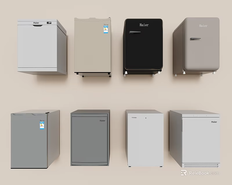 Collection of Modern Refrigerators and Freezers in Different Colors and Compact Styles 3d model 