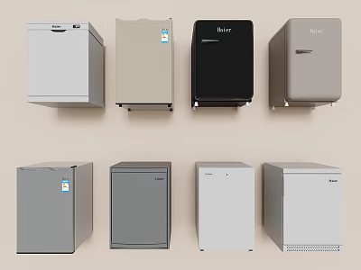 Collection of Modern Refrigerators and Freezers in Different Colors and Compact Styles 3d model