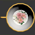 Decorative Ceramic Cup With Yellow Rim White Body Pink Rose Patterns And Yellow Handle