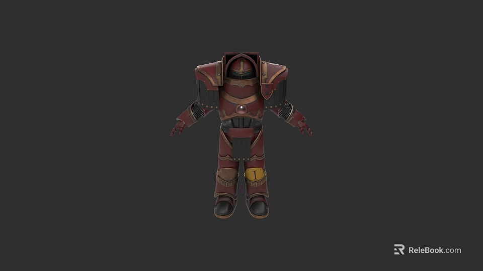 3D Model Of Red Brown Armored Warrior With Detailed Plates And Yellow Accents 3d model 
