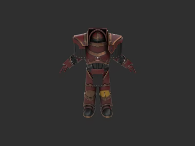 3D Model Of Red Brown Armored Warrior With Detailed Plates And Yellow Accents 3d model