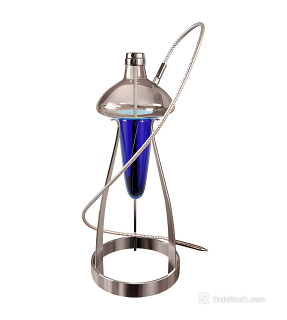 Decorative Ornament Set with Metal Stand Blue Glass Silver Top and Curved Lines 3d model 