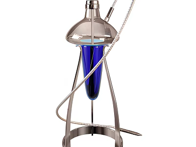 Decorative Ornament Set with Metal Stand Blue Glass Silver Top and Curved Lines 3d model