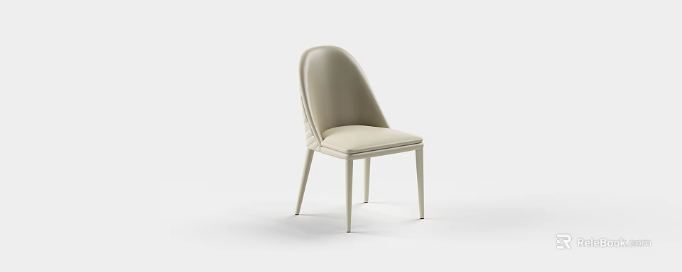 Elegant Modern Beige Leather Dining Chair With Curved Back And Slim Legs 3d model 