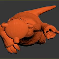 3D Modeled Orange Standing Creature With Long Snout Raising Clawed Hand