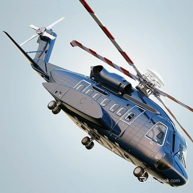 Dark Blue Helicopter In Flight With Rotors And Airframe Details 3d model 