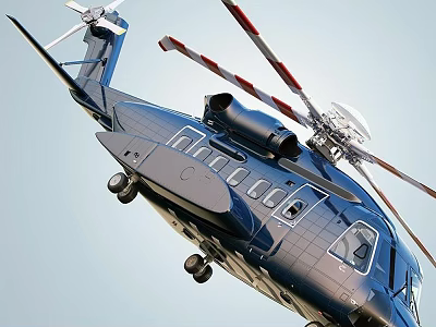 Dark Blue Helicopter In Flight With Rotors And Airframe Details 3d model