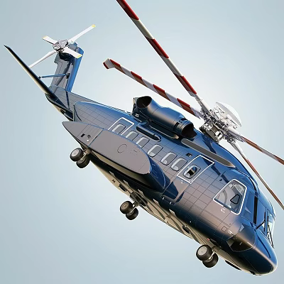 Dark Blue Helicopter In Flight With Rotors And Airframe Details 3d model Dark Blue Helicopter In Flight With Rotors And Airframe Details 3d model