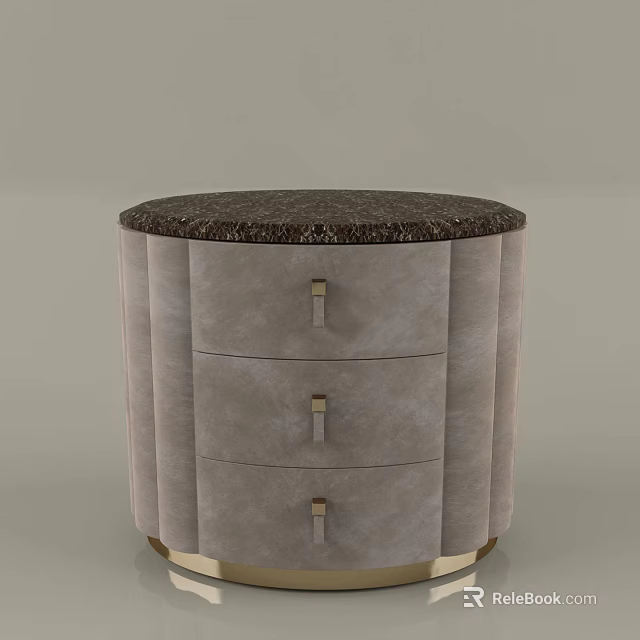 Modern Gray Nightstand With Three Drawers Dark Countertop Gold Handles And Gold Legs 3d model 