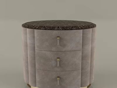 Modern Gray Nightstand With Three Drawers Dark Countertop Gold Handles And Gold Legs 3d model