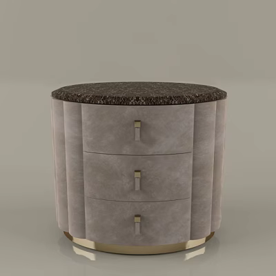 Modern Gray Nightstand With Three Drawers Dark Countertop Gold Handles And Gold Legs 3d model