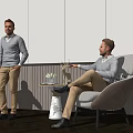 Men in Modern Interior Space Using VR Standing Sitting and Pointing at Decorative Items