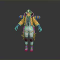 Game Character in Orange and Blue Hooded Jacket with White Pants Red Shoes and Backpack