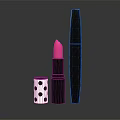 Stylish Cosmetics Display Pink Lipstick Black Mascara With Polka Dot Case On Sleek Reflective Surface