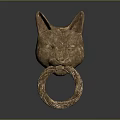 Ornate Bronze Fox Head Door Handle With Ring Design For Home Decoration