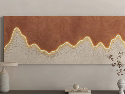 Modern Decorative Wall Art With Brown Background And Yellow Wavy Lines 3d model